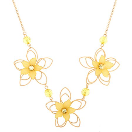 Gold Wire Floral Statement Necklace - Yellow | Icing US