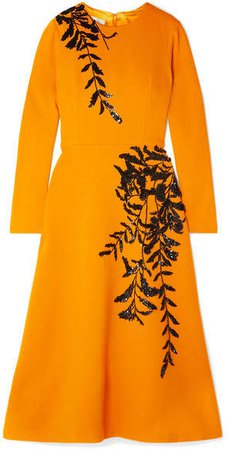 Embellished Wool-blend Midi Dress - Saffron