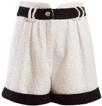 High Waisted Tweed Shorts - Womens - White Black
