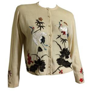 Helen Bond Carruthers Cashmere Sweater with Cranes and Flowers Embroid – Dorothea's Closet Vintage