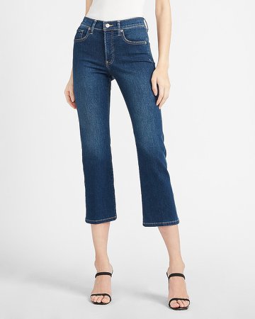 Mid Rise Dark Wash Cropped Flare Jeans