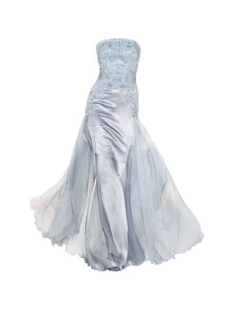 Light blue strapless satin gown