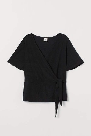 Short-sleeved Wrapover Blouse - Black