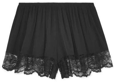 Lace-trimmed Crepe De Chine Shorts - Black