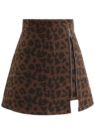 Leopard Print Zipper Mini Skirt in Brown - Skirt - BOTTOMS - Retro, Indie and Unique Fashion