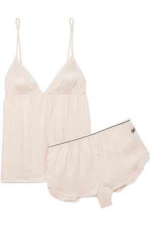 Love Stories | Lotty and Mae chiffon-trimmed embroidered satin pajama set | NET-A-PORTER.COM