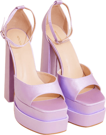 Lilac Satin Double Sole Strap Platform Heels