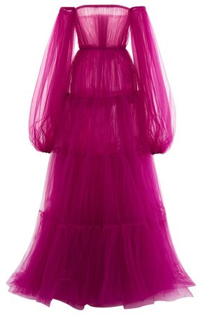 full hot pink mesh tulle dress off-shoulders