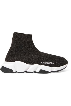 Balenciaga | Speed logo-embroidered metallic stretch-knit high-top sneakers | NET-A-PORTER.COM