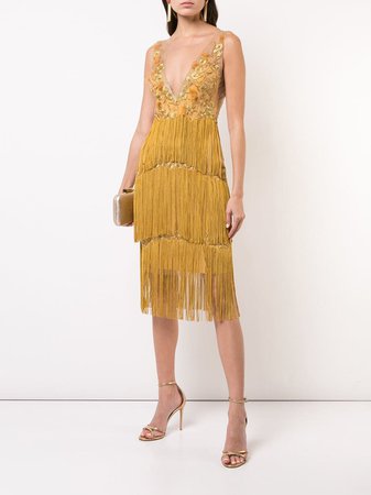 Marchesa Notte floral embroidery fringed dress SS19 - Shop Online Now - Fast AU Delivery