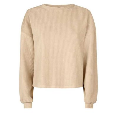 Camel Ribbed Chenille Balloon Sleeve Top | New Look