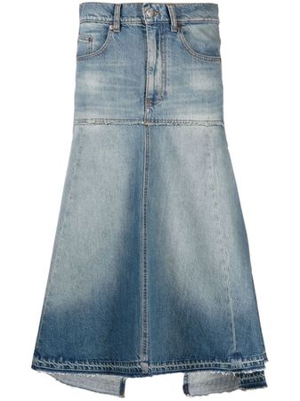 Victoria Beckham Asymmetric Frayed Denim Skirt - Farfetch