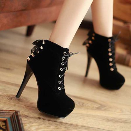 Cute Black High Heel Boots with Lace Detail on Storenvy