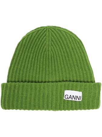 GANNI logo-patch Ribbed Beanie - Farfetch