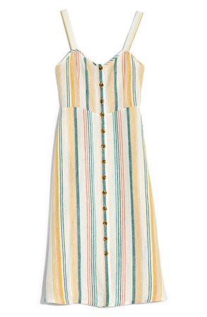 Madewell Rainbow Stripe Linen Midi Dress | Nordstrom