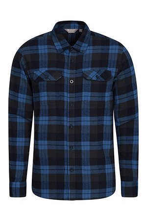 Mountain Warehouse Trace Mens Flannel Long Sleeve Shirt - 100% Cotton Checks Shirt, Lightweight, Breathable, Casual, Zipped Pocket - Ideal for Travelling & Walking: Amazon.co.uk: Clothing