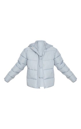Light Grey Peach Skin Hooded Puffer Jacket | PrettyLittleThing USA