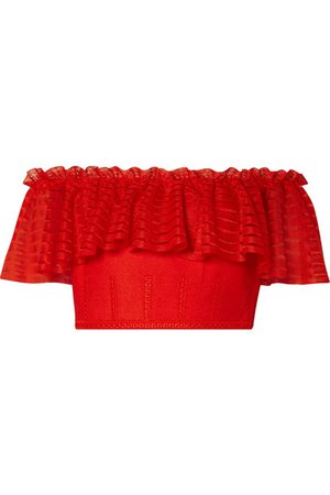 Alexander McQueen | Off-the-shoulder cropped lace and open-knit top | NET-A-PORTER.COM
