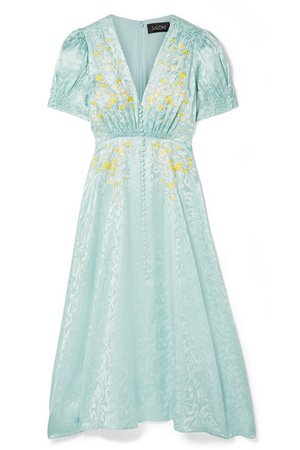 Saloni | Lea embroidered silk-satin jacquard midi dress | NET-A-PORTER.COM