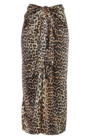 Ganni Leopard Print Silk Satin Midi Skirt | Nordstrom