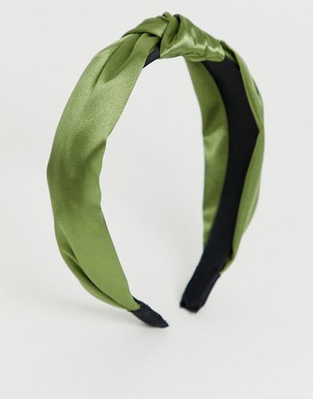 DesignB London khaki satin knot front headband | ASOS