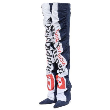 DIESEL RED TAG PROJECT BY SHAYNE OLIVER THIGH HIGH LOGO BOOTS / P2158 INDIGO