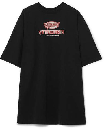 Oversized Printed Stretch-cotton Jersey T-shirt - Black