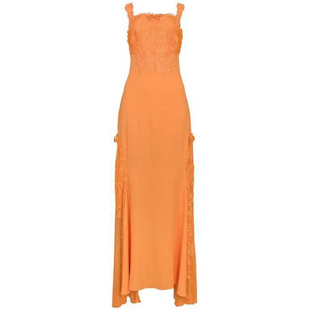 Gianni Versace Vintage Apricot Lace Runway Gown, 1997 For Sale at 1stdibs