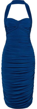 Bill Ruched Stretch-jersey Halterneck Dress - Blue