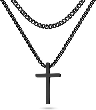 Black Cross Necklace for Men, Stainless Steel Black Cross Chain Pendant Necklace for Men Boys Mens Cross Necklaces Cross Chain Necklace for Boys Cuban Link Chain Box Chain Jewelry Gift 18 Inch | Amazon.com