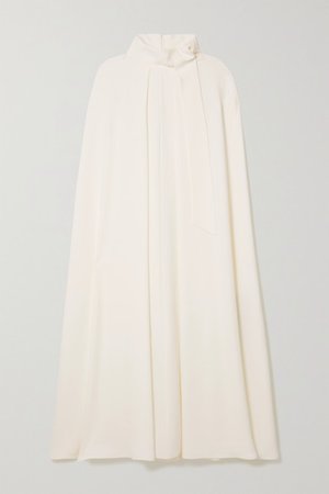 Tie-detailed Cape-effect Silk-cady Midi Dress - White