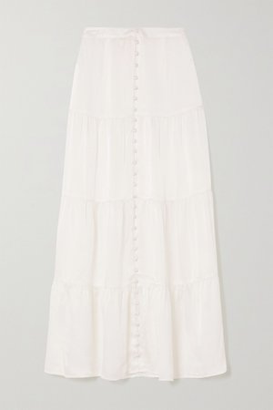 White The Sylvia tiered silk-satin midi skirt | Sleeping with Jacques | NET-A-PORTER