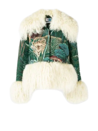green embroidered coat white fur coats