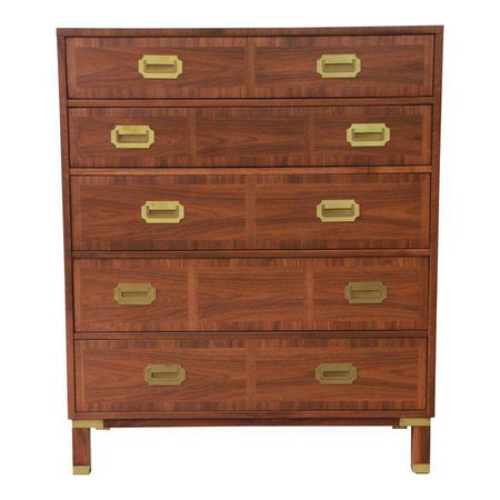 Baker Furniture Milling Road Campaign Style Highboy Dresser | Chairish