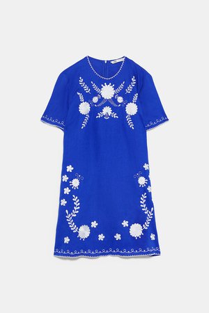 EMBROIDERED LINEN DRESS - BEST SELLERS-WOMAN | ZARA United States blue