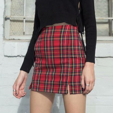 ROCK 'N DOLL Gothic Grunge Red Black Plaid Pencil Mini Skirt
