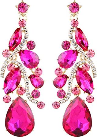 Amazon.com: BriLove Women's Bohemian Boho Dangle Earrings with Crystal Multi Teardrop Filigree Cluster Chandelier Fuchsia Gold-Tone: Clothing, Shoes & Jewelry