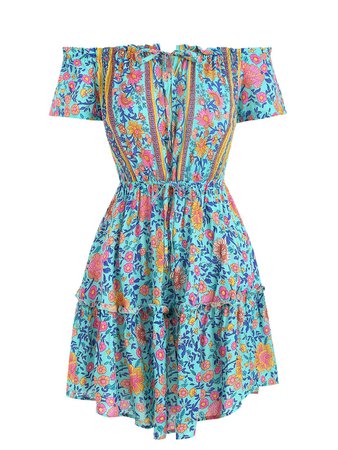 [50% OFF] Boho Calico Print Mini Dress | Rosegal