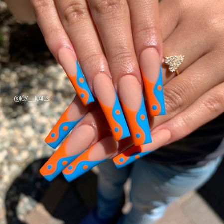 Blue and Orange Medium Nails