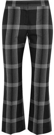 Cropped Checked Silk And Wool-blend Flared Pants