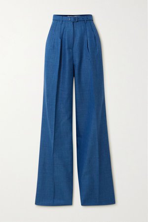 Cobalt blue Vargas belted pleated wool, silk and linen-blend wide-leg pants | Gabriela Hearst | NET-A-PORTER