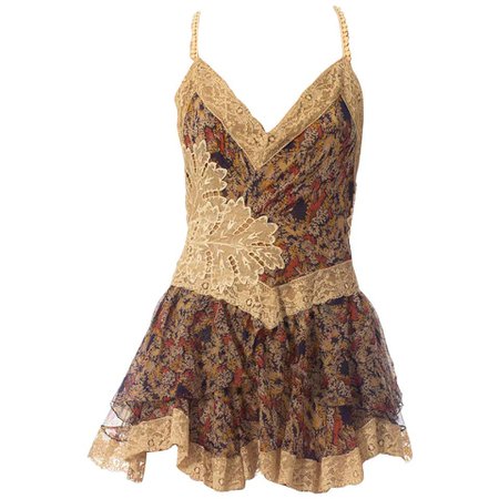 Morphew Collection 1920S Silk Chiffon and Victorian Lace Mini Dress Entirely Sewn For Sale at 1stDibs
