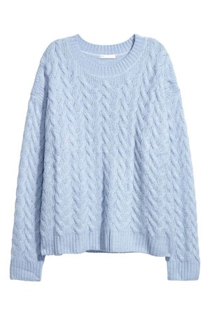 light blue cable knit sweater
