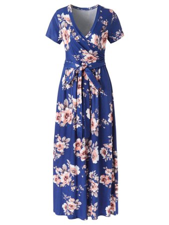 [73% OFF] Floral Surplice Maxi Dress | Rosegal