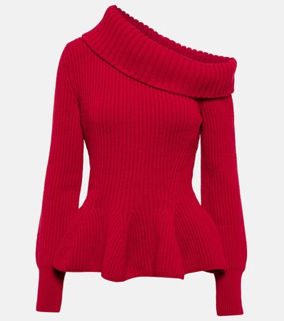 One Shoulder Wool And Cashmere Sweater in Red - Alexander Mc Queen | Mytheresa