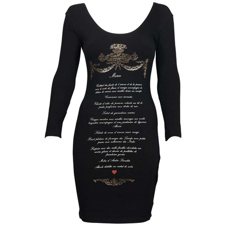 Vintage MOSCHINO French Menu Novelty Dress For Sale at 1stDibs