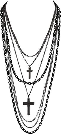 Amazon.com: Deluxe Gothic Crosses Retro 80 Madonna Multilayer Black & Gunmetal Chain Long Multi Strand Necklace: Clothing, Shoes & Jewelry