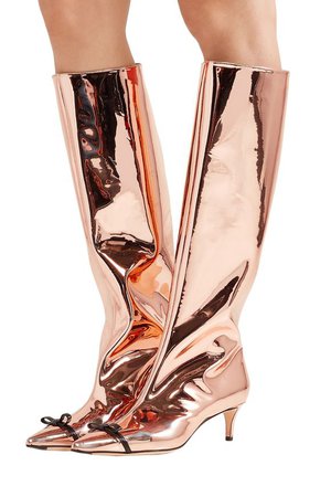 Bow-embellished faux patent-leather knee boots | MARCO DE VINCENZO | Sale up to 70% off | THE OUTNET