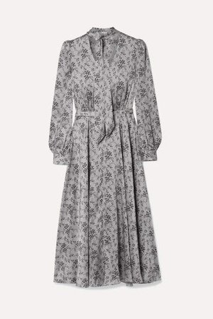 Printed Silk-charmeuse Midi Dress - Gray