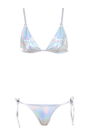 Clothing : Swimwear : 'Rumba' Iridescent Silver Triangle Bikini